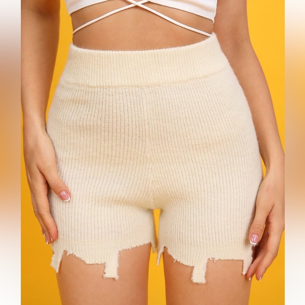 SHEIN Cream High Waist Knit Shorts